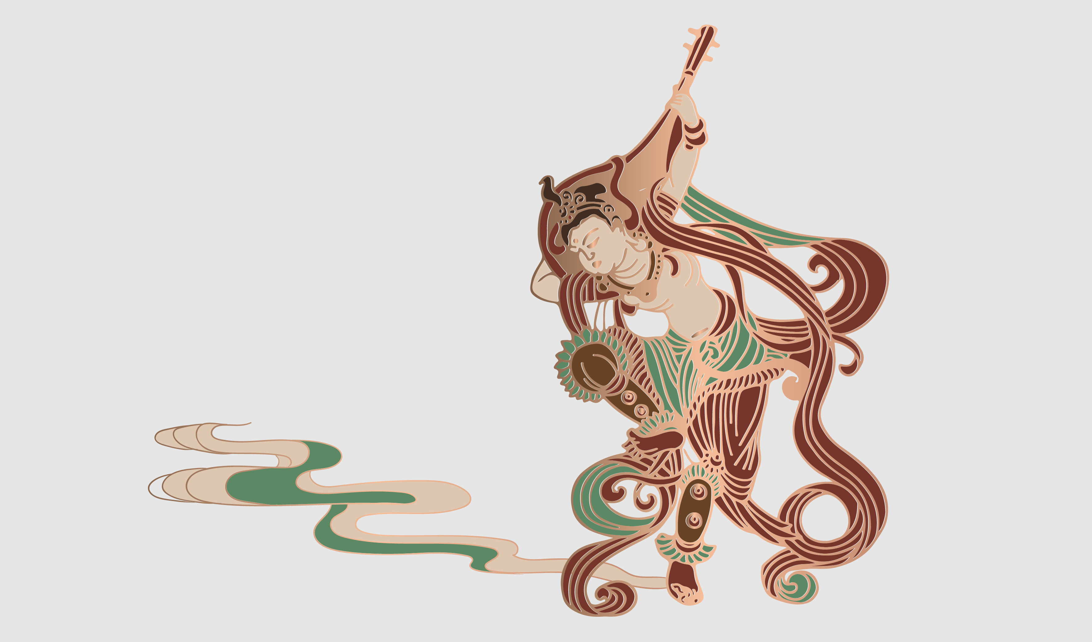 敦煌 &ldquo;反弹琵琶&rdquo; 飞天 传统纹样插画矢量图